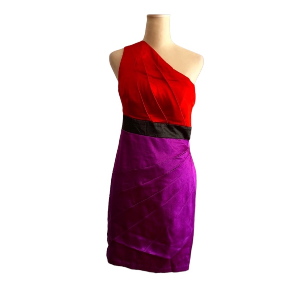 *Sequin Hearts Colorblock Dress Red 7 Junior One Shoulder Rouching Cocktail Prom
